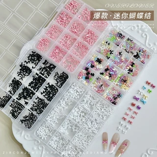 Rou Bao 300 ชิ้น/กล่องเล็บผสมสีสันโบว์สีชมพูสีขาวสีดํา Girly เรซิ่นเล็บ Art DIY Charms ตกแต่ง