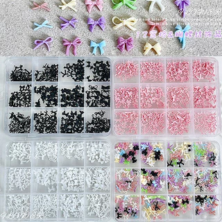 Rou Bao 300 ชิ้น/กล่องเล็บผสมสีสันโบว์สีชมพูสีขาวสีดํา Girly เรซิ่นเล็บ Art DIY Charms ตกแต่ง