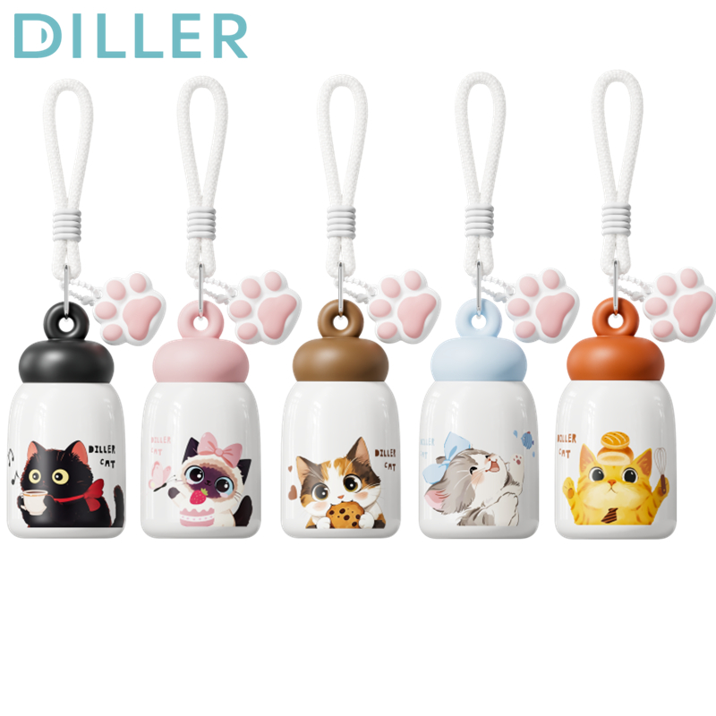 Diller Mini Cat กระติกน้ําสูญญากาศ Thermos 316 สแตนเลสดื่มขวดน้ําน่ารัก 270ml D9403