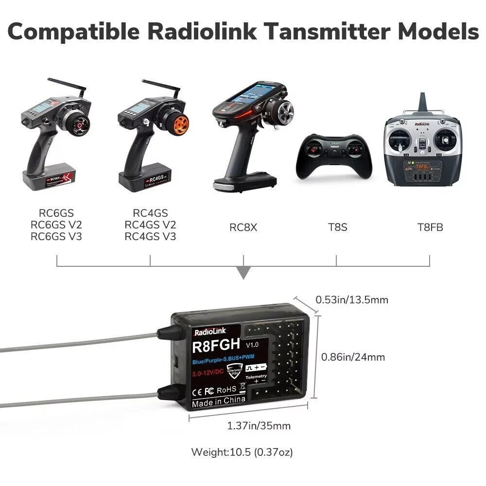 RadioLink R8FGH Gyro Receiver เสาอากาศคู่ 8CH แรงดันไฟฟ้า 14S สําหรับ RC รถเรือ
