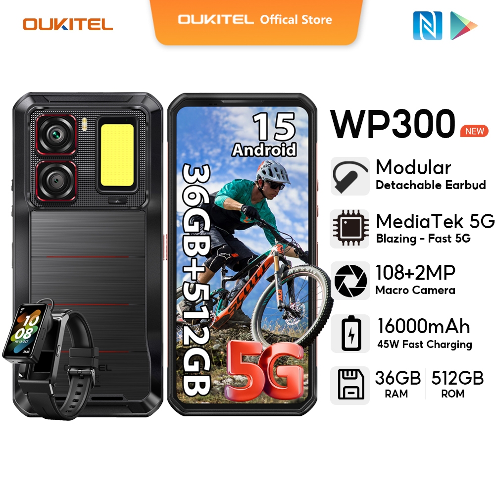 [สต็อกท้องถิ่น] OUKITEL WP300 โทรศัพท์ที่ทนทาน 16000mAh 36GB(12+24)GB+512GB Modular petachable Earbu