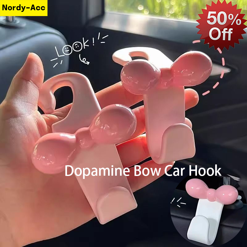 ใหม่สีชมพูโบว์รถที่นั่งสําหรับผู้หญิงกลับที่นั่ง Hook รถอุปกรณ์เสริมของขวัญสําหรับเธอ Auto Decor Travel Essentials