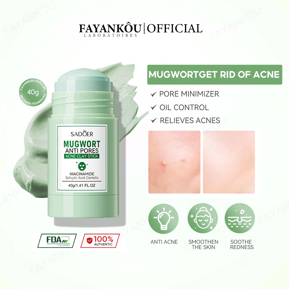 FAANKOU รักษาสิว Clay Mask Acne Remover Mugwort Clay Mask Stick ทําความสะอาดรูขุมขนอย่างล้ําลึก 40g