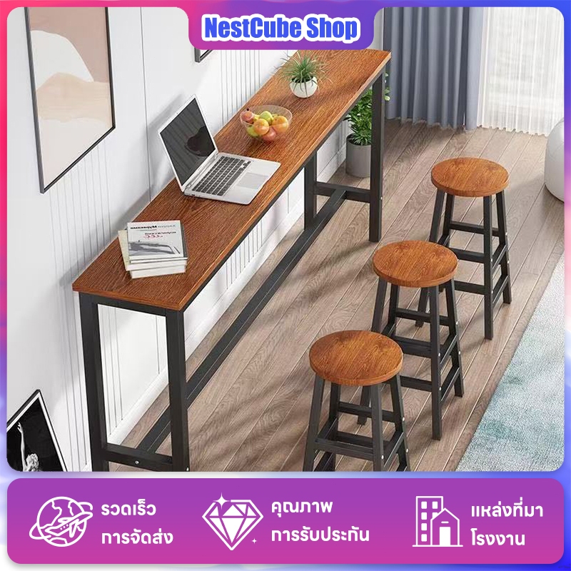 โต๊ะบาร์ไม้ความแข็งแรงสูงเหมาะสําหรับร้านกาแฟตกแต่งสายโครงเหล็กหนาคุณภาพดี