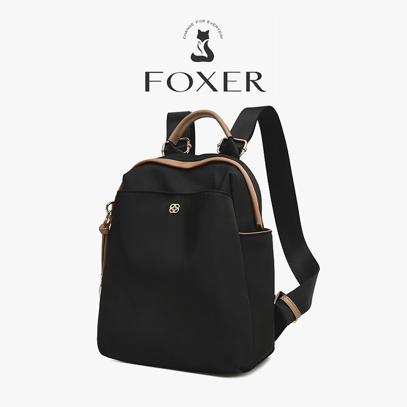 FOXER กระเป๋าเป้ผู้หญิงใบเล็ก ดีไซน์เรียบหรู สไตล์สบายๆ ขนาดเล็ก สีดำ/แอปริคอท/ส