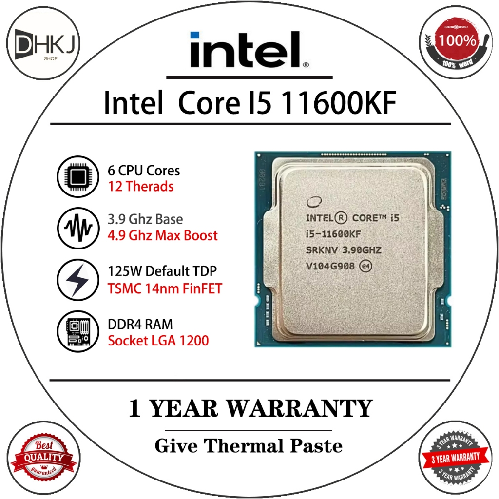 ใช้ intel Core i5-11600KF i5 11600KF โปรเซสเซอร์ CPU 6 แกน 12 เกลียว 3.90 GHz 14 nm L3=12 MB 11th Ge