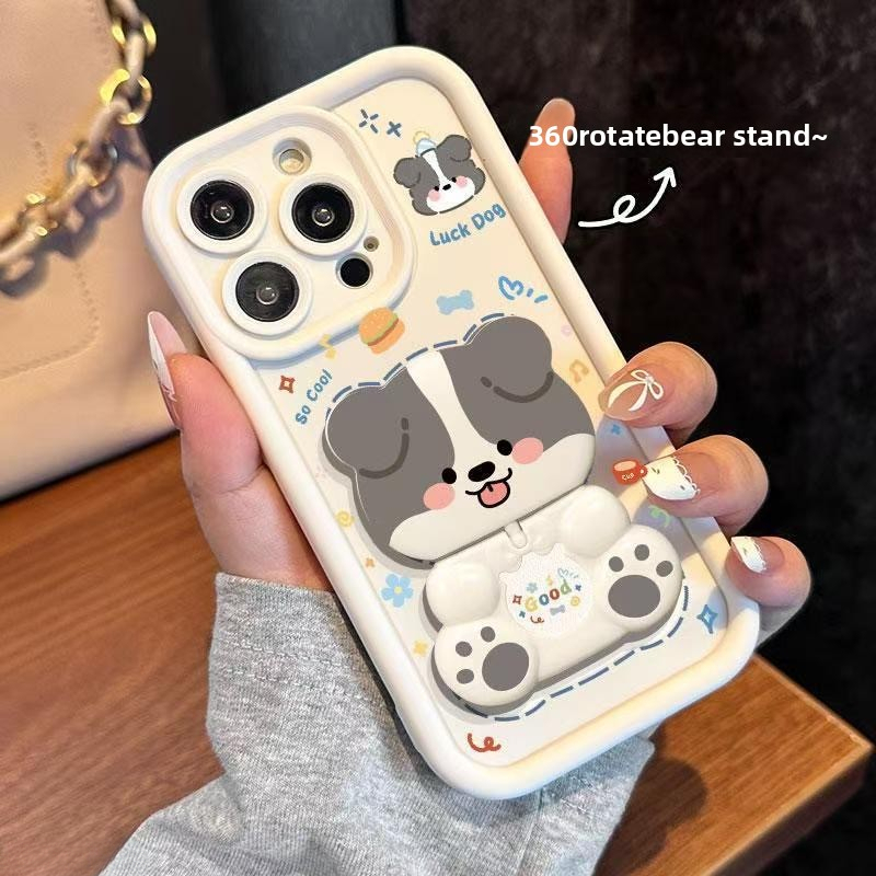 เคส Huawei Y5P Y7A Y9A Y9 2019 Y6 2019 Nova 12 5G Nova 12 PRO 5G กระเป๋าใส่โทรศัพท์มือถือซิลิโคนอ่อนนุ่มกันกระแทกออกแบบใหม่กระจกหมุนลูกสุนัขน่ารักพร้อมขาตั้ง
