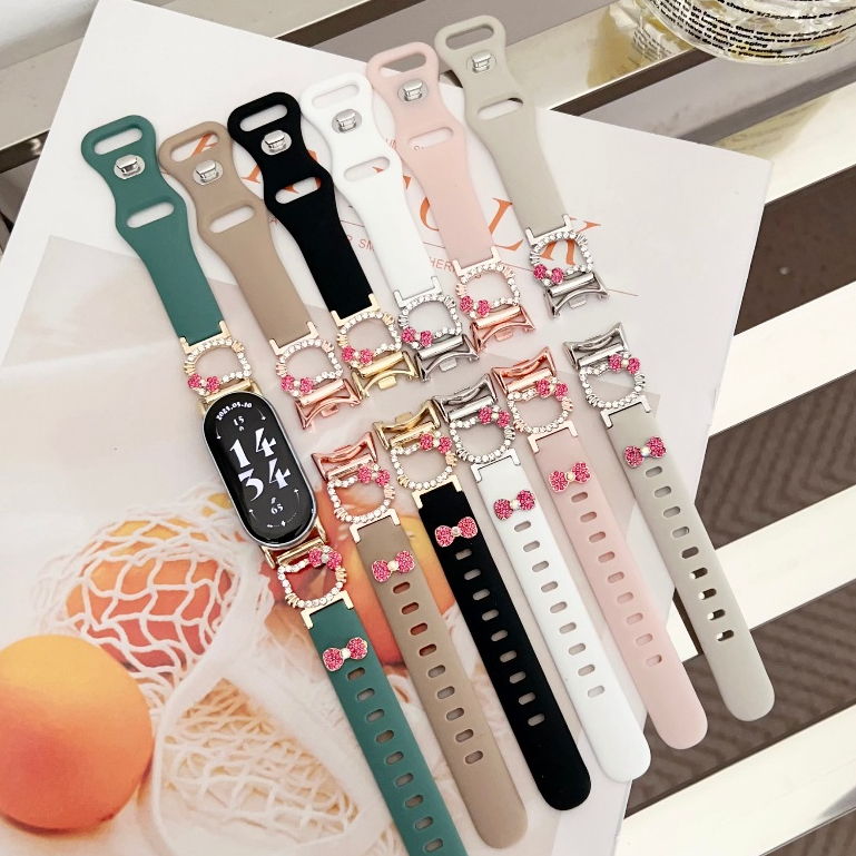 แมวน่ารักเพชรสายนาฬิกาสําหรับ mi band 10 สายสมาร์ท 10 สายเปลี่ยน mi band 8/mi band 9 สายรัดข้อมือ mi