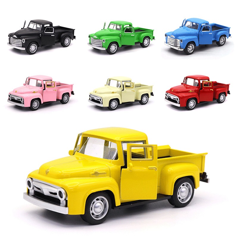 1:32 Scale Classic Pickupsรถบรรทุกรุ่นรถโลหะผสมดึงกลับDiecastและของเล่นรถสําหรับเด็กเด็กคริสต์มาสคอลเลกชันของเล่นรถ