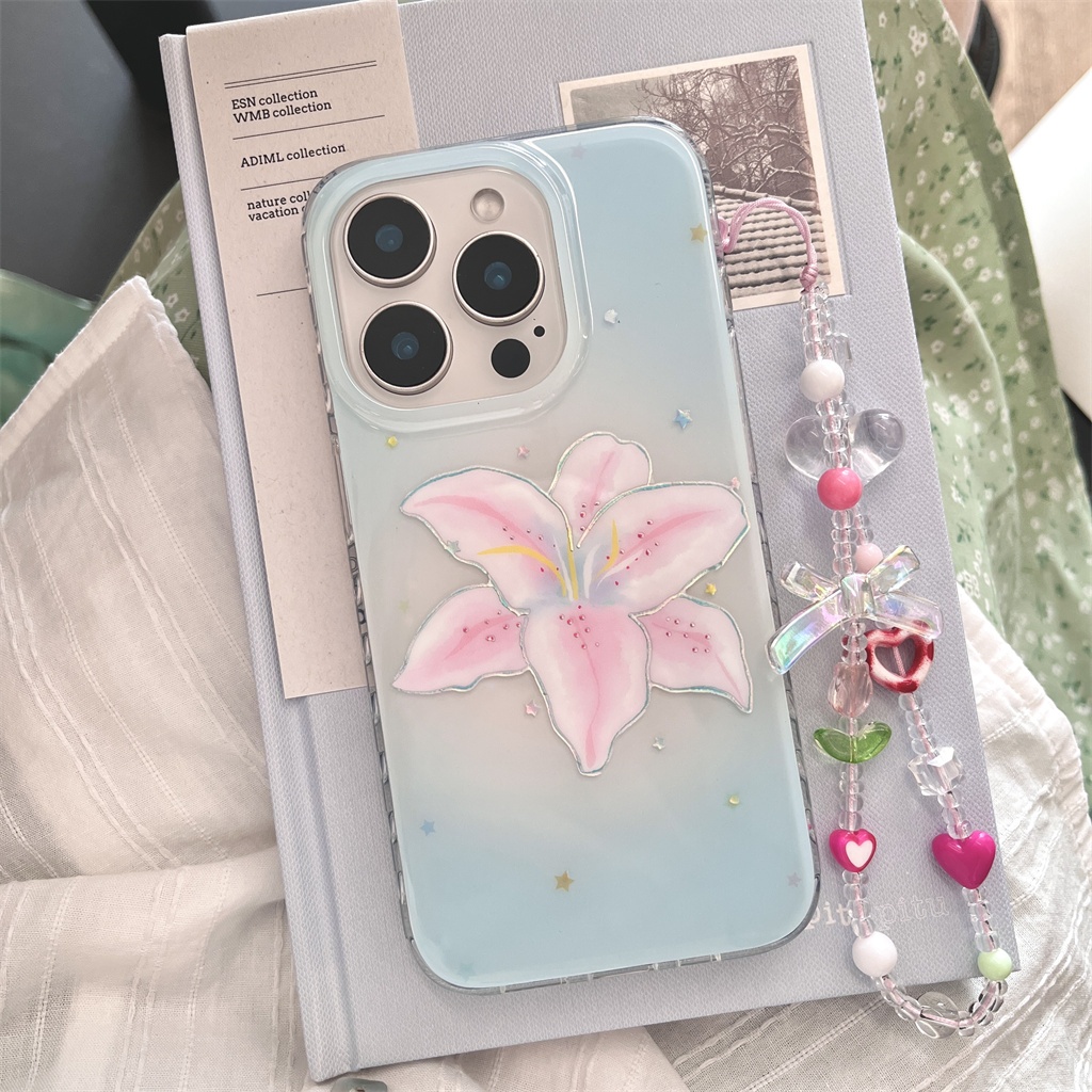 สําหรับ iphone Case 16 Pro Max 15 Pro Max 14 Pro Max เคสโทรศัพท์ดอกลิลลี่น้ําหอมปิดทอง