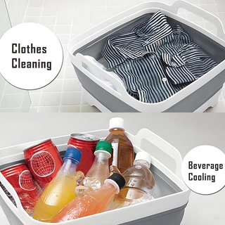 อ่างจานพับได้แบบพกพา Multiuse อ่างอ่างล้างจานพับได้, ชั้นวางจาน, พร้อมปลั๊กระบายน้ํา 9L