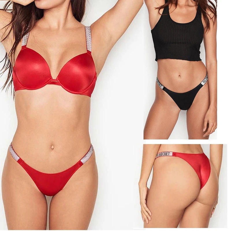 ชุดชั้นในผู้หญิงแบบ G String ดีไซน์หรูหรา แซ็กซี่ สีชมพู กางเกงไม่มีรอยต่อ ประดับคริสตัล Satin Comfo