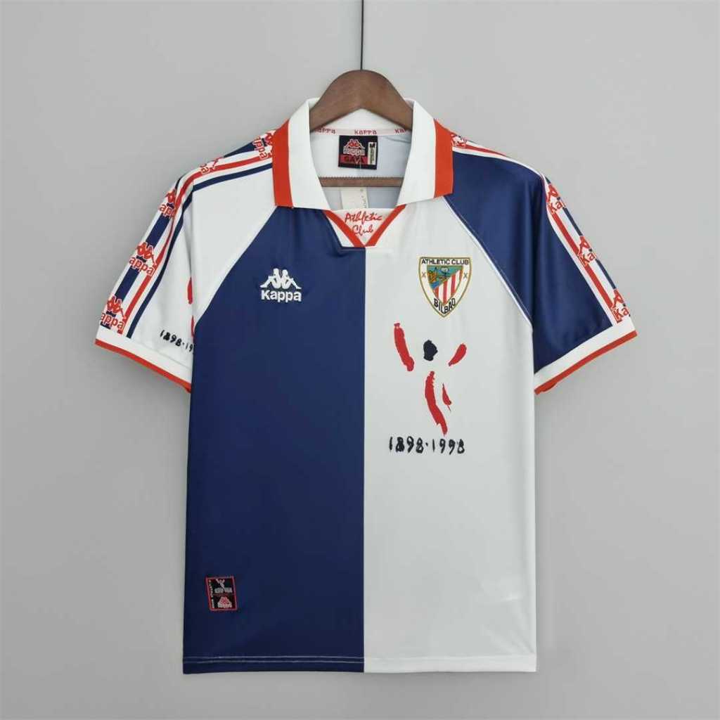 9798 เสื้อคุณภาพชั้นนํา Athletic Bilbao away คลาสสิกวินเทจย้อนยุคหลวม ventilate เสื้อยืดแขนสั้นแห้งเ