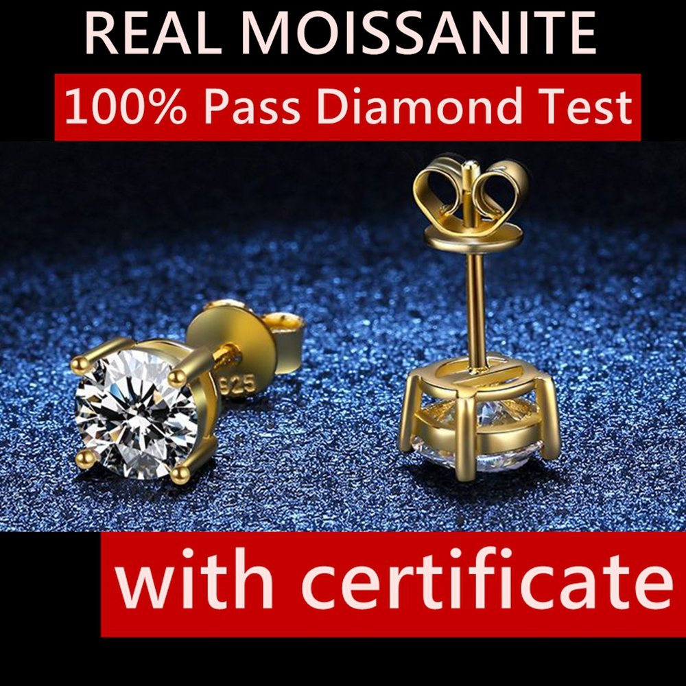 Pass Test จริง Moissanite 18k ทองชุบสี่กรงเล็บต่างหู GRA ใบรับรอง 3-8 MM รอบตัด D สีเพชร Studs ต่างหู 925 เงินสเตอร์ลิงสําหรับผู้หญิงผู้ชายเครื่องประดับของขวัญ