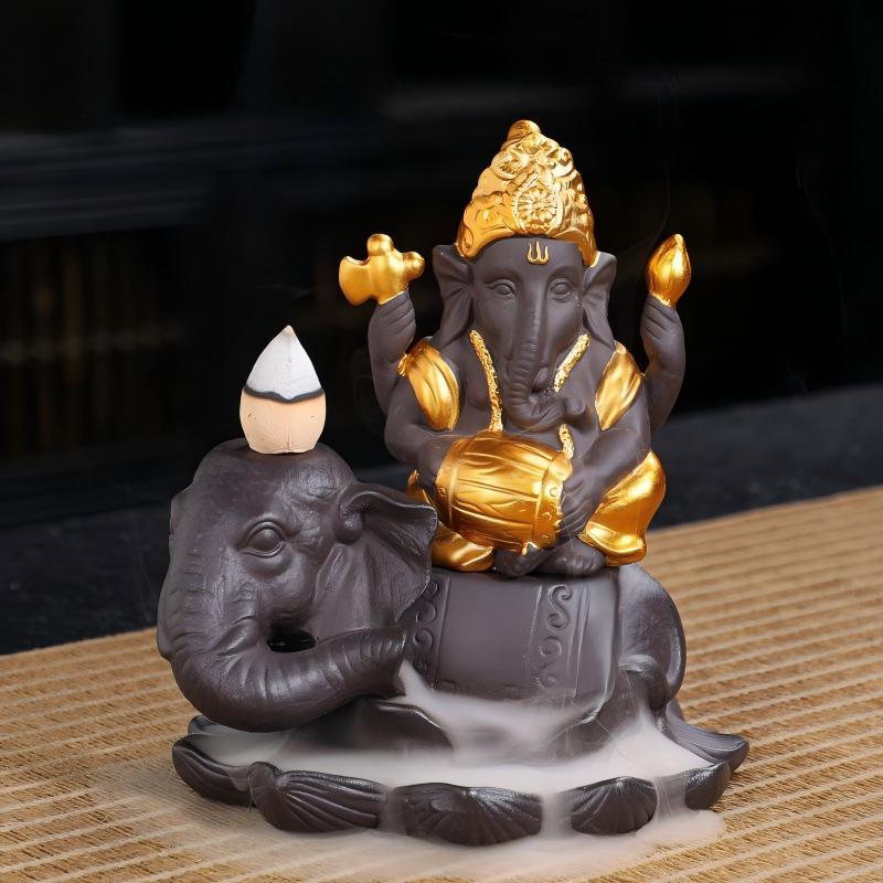 Backflow ธูป Burner Lord พระพิฆเนศตกแต่งบ้านPurple Clay Gold Hindu Blessing