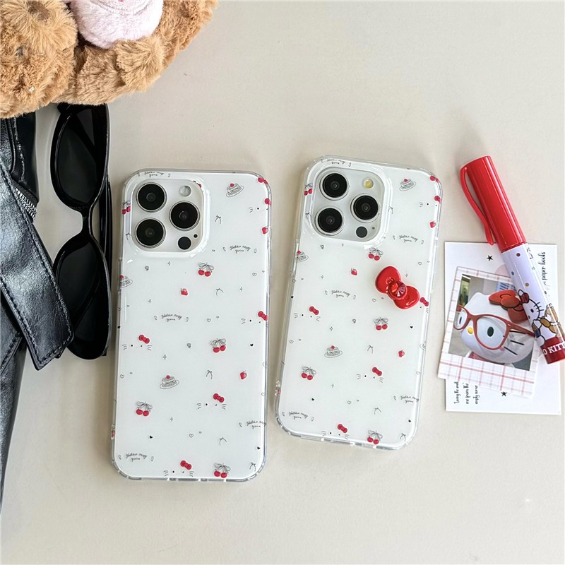 IPhone 16 Pro max 15 Pro เคสโทรศัพท์กระบวนการ TPU ลายแมวเชอร์รี่