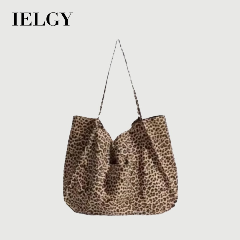 IELGY เวอร์ชั่นเกาหลีความจุขนาดใหญ่สไตล์ขี้เกียจเสือดาวพิมพ์กระเป๋าสะพาย All-Match Commuter Student Underarm Tote Bag ราคาถูก Shopee Lazada