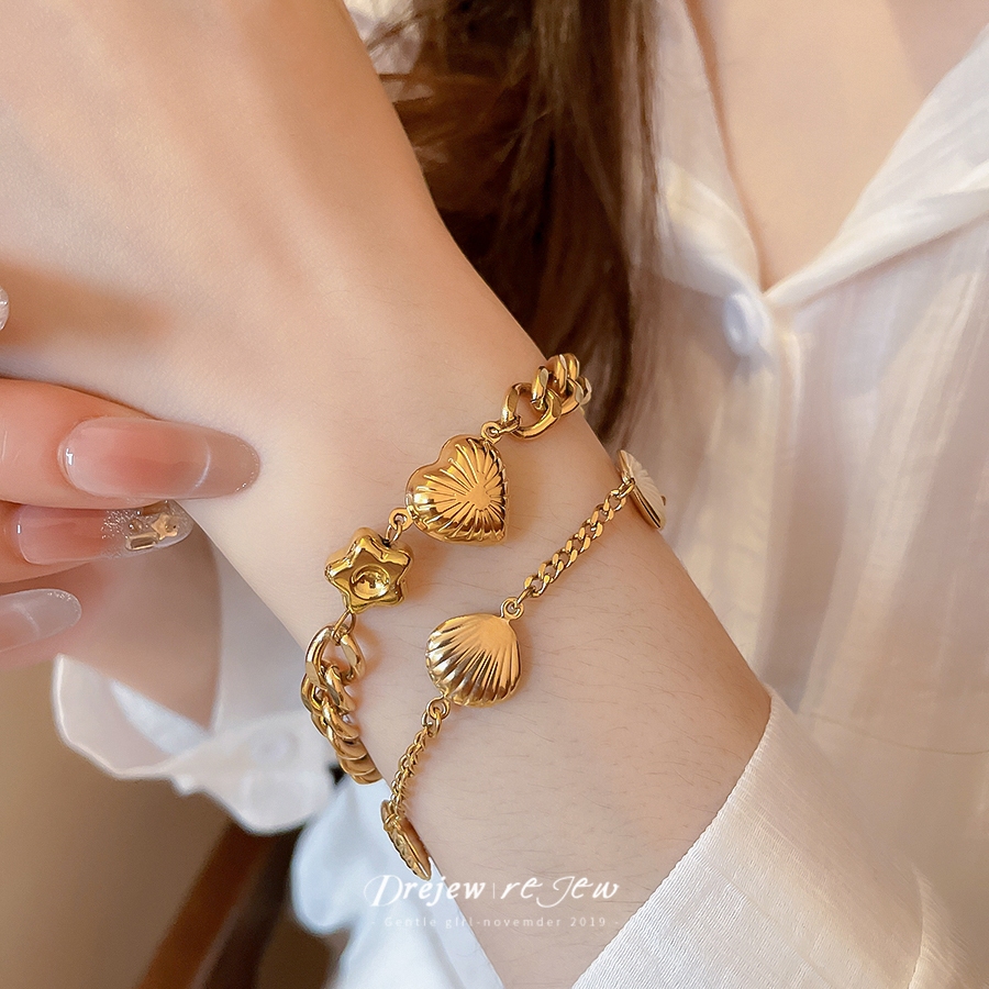 สร้อยข้อมือเปลือกสแตนเลส พิมพ์ลายปลาดาว หัวใจ และปะการัง ออกแบบเฉพาะสำหรับวันหยุดชายหาด