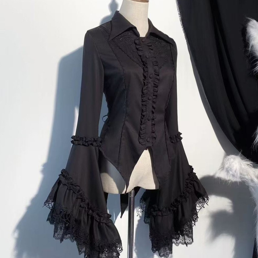 สไตล์ญี่ปุ่นคลาสสิก Lolita Gothic Hime แขนเสื้อลูกไม้เสื้อแขนยาวหวานเทรนด์ใหม่