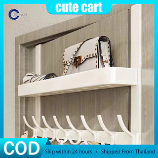 ราวแขวนผ้าติดผนังพร้อมชั้นวางแบบ Over-Door ไม่ต้องติดตั้ง – สองชั้น/ห้องนอน/ไม้แขวนเสื้อในหอพัก ชั้นวางของแบบหนา รับน้ําหนักสูงสุด 5-10 กก.
