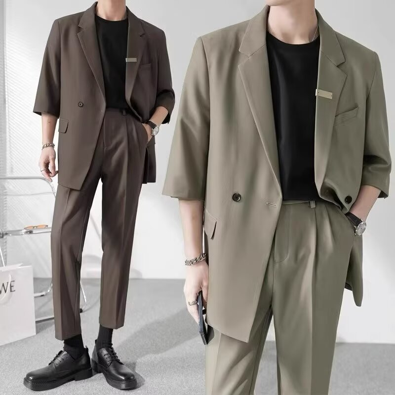 Junqun สูทผู้ชายสีดํา สูท มีกางเกงเข้าชุดให้เล สูท ชาย ผู้ชาย แบบบาง เสื้อสูทผู้ชายแฟชั่น VP33