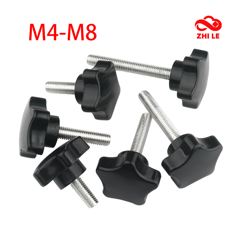 M4 M5 M6 M8 Plum Handle หกดาวกาวหัวคู่มือสกรูกระชับพลาสติกผีเสื้อ Star Knob Handle Bolt Thumb สกรูมือกระชับสลักเกลียว