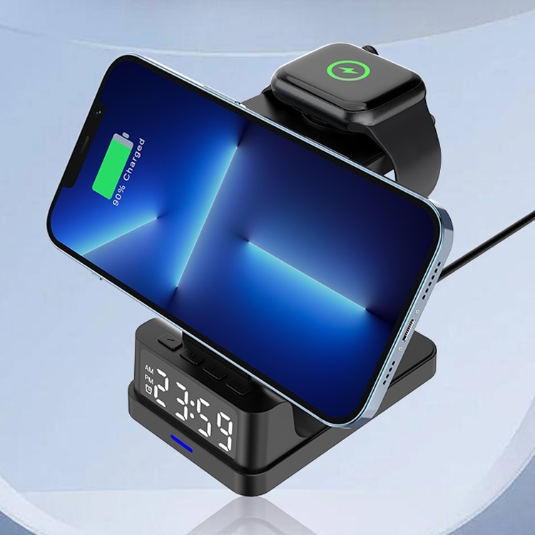 4-in-1 Wireless Charger Stand นาฬิกาปลุก Fast Charging Station สําหรับ iPhone Apple Watch