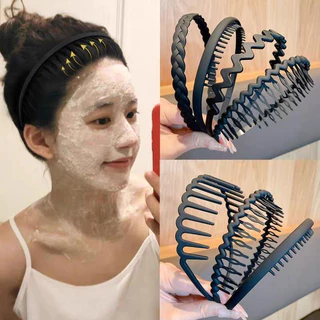 Unisex Anti-Slip ฟัน Face Wash ที่คาดผมสีดําสไตล์ใหม่ Pressed Hairpin Headdress