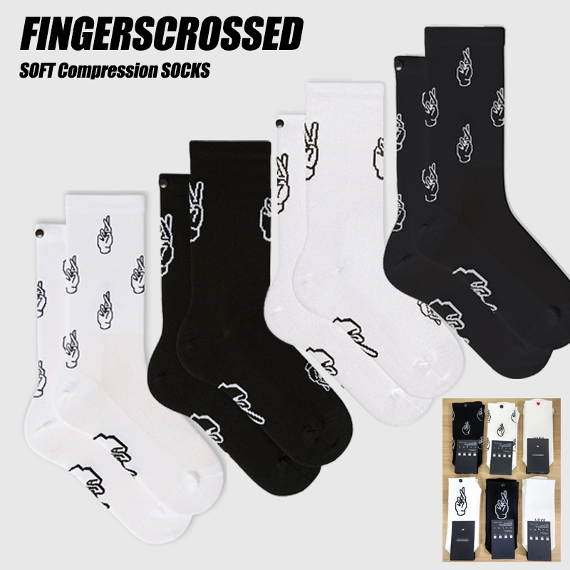 FINGERSCROSSED ถุงเท้าการบีบอัดขี่จักรยาน 9 สี Unisex นุ่มจักรยานขี่ถุงเท้า Breathable