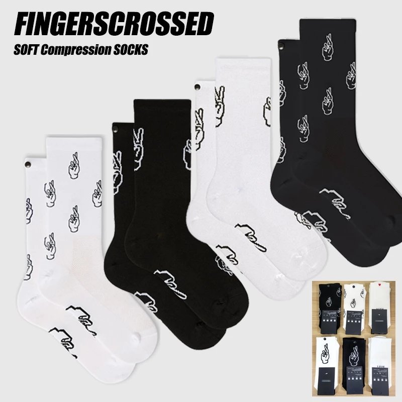 FINGERSCROSSED ถุงเท้าการบีบอัดขี่จักรยาน 9 สี Unisex นุ่มจักรยานขี่ถุงเท้า Breathable