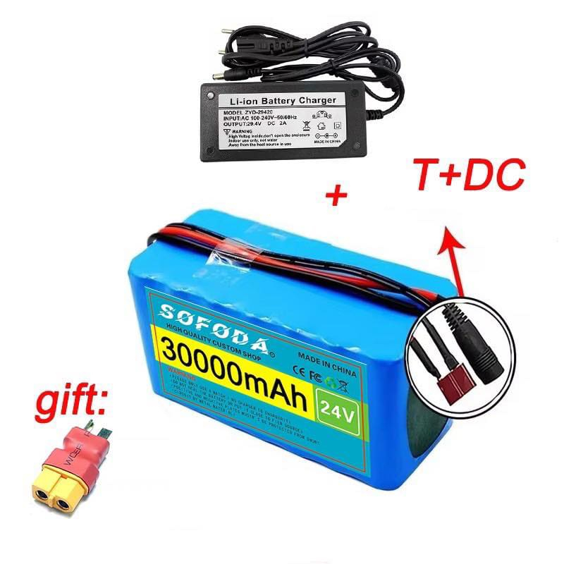 แบตเตอรี่ลิเธียม 24V 30AH/48AH/100AH แบตเตอรี่ 1000W E-bike 29.4V BMS + charger แบตเตอร์รี่รถไฟฟ้า แ