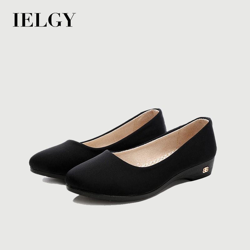 IELGY รองเท้าผ้าผู้หญิง Mules Soft Sole Breathable Slip บนเท้ารองเท้าทํางานสีดํา Professional Comfort Work