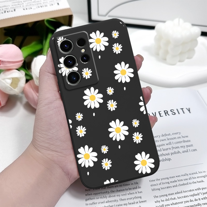 Daisy กลีบเคสโทรศัพท์สําหรับ Samsung Galaxy S25 S24 S23 S22 FE Ultra Plus 5G ซิลิโคนเหลวด้านข้างรูปแบบฝาครอบ