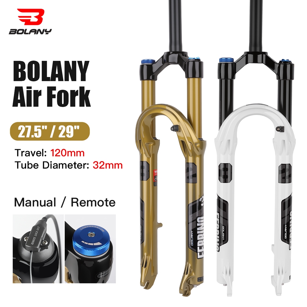 BOLANY โบลานี่ จักรยานเสือภูเขาส้อมระงับน้ํามันอากาศคู่มือ/รีโมทล็อคเอาท์เดินทาง120มม.เข้ากันได้กับยางกว้าง2.4นิ้วก่อสร้างโลหะผสมแมกนีเซียม