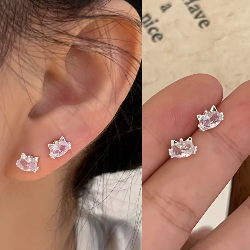 ต่างหูแมวเพทายนางฟ้าสุดเรียบง่ายต่างหูยกเย็นเย็นต่างหูหรูหราระดับไฮเอนด์