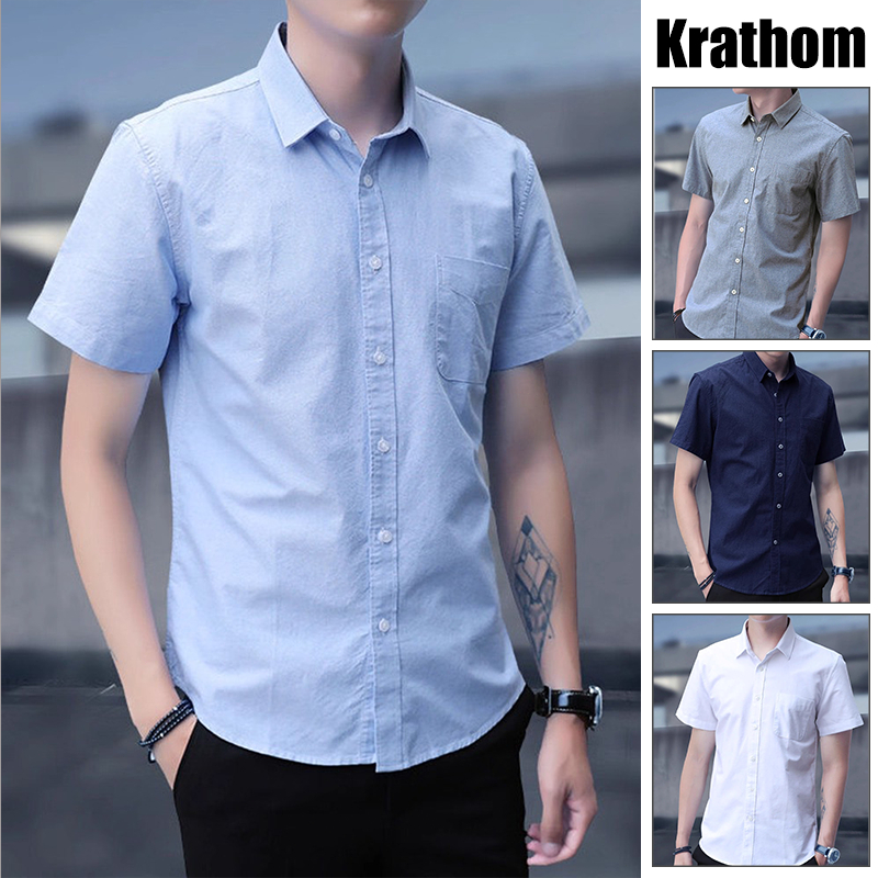 เสื้อเชิ้ตแขนสั้นผู้ชาย เนื้อบาง ทรงสมาร์ท เหมาะสำหรับสไตล์ออฟฟิศแคชชวล ตัดเข้ารูปสง่างาม