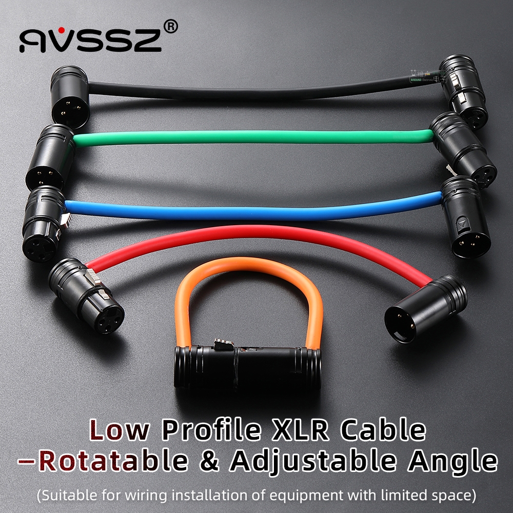 AVSSZ โปรไฟล์ต่ํา 3 Pin XLR Connector Cable มุมขวา L Shape Plug ไมโครโฟน Mixer Amp Professional Audio Line ชายกับหญิงความยาวสายเคเบิล