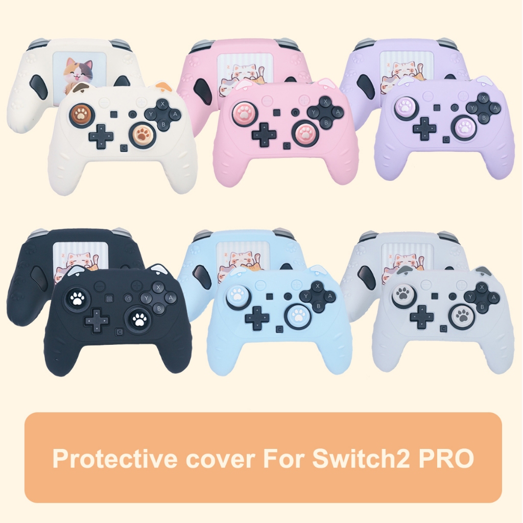 6 สีแมวน่ารัก Paw ซิลิโคน Soft Shell Gamepad สติกเกอร์ผิวสําหรับ Nintendo Switch 2 Pro NS2 เกมคอนโทรลเลอร์กรณี Thumb Stick Grip Cap Cover