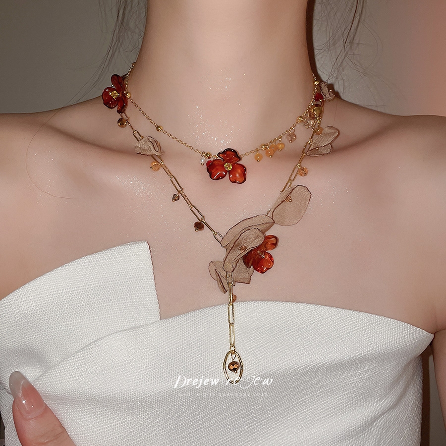 สร้อยคอมีจี้อะคริลิกและคริสตัลดอกไม้ สไตล์ย้อนยุค พร้อมโซ่และกระดูกไหปลาร้า สำหรับสวมใส่ง่ายในหลายโอกาส