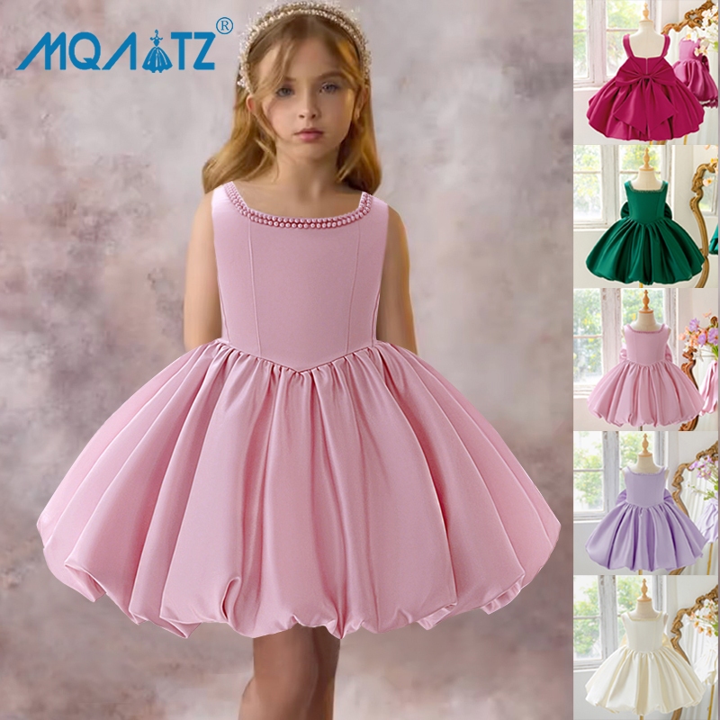 MQATZ เจ้าหญิงสีชมพูสาวแต่งตัวสําหรับเด็กเด็กเสื้อผ้าหวานพรรคชุดโบว์ใหญ่ชุดวันเกิด6 8ปี L6030