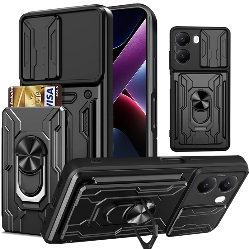 กรณีโทรศัพท์มือถือหนักกันกระแทกพร้อมที่วางโลหะและช่องเสียบการ์ด เหมาะสำหรับ Poco X8 Pro Max X7 Pro X