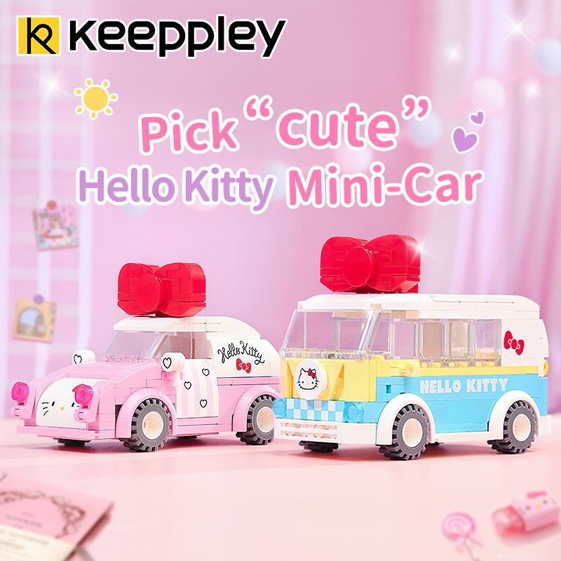 Hellokitty Sanrio Hello Kitty ประกอบบล็อกตัวต่อรถบัสรถ Hand-Made รถของเล่นสาวของขวัญประกอบ