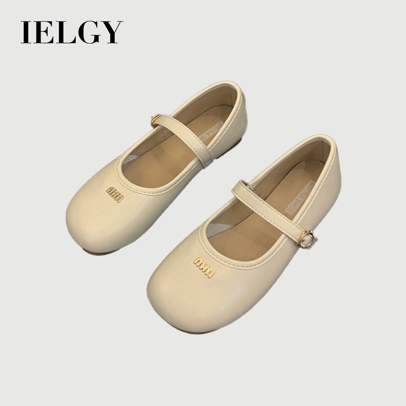 IELGY Alphabets Vintage Mary Jane Shoes with Flat Round Toe Leather Shoes