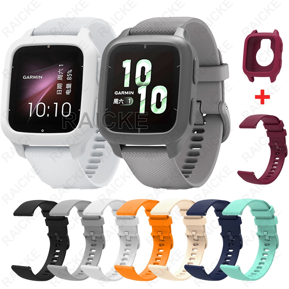สายซิลิโคนพร้อมเคสยางนุ่ม Sport Band สําหรับ Garmin Venu SQ2