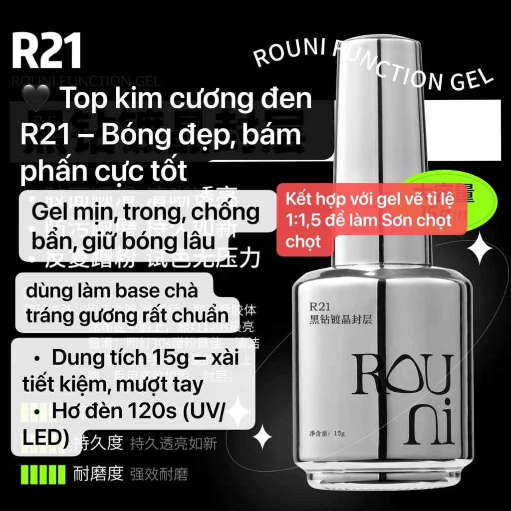 Rouni Soft Ni Bright Crystal Sealing Layer Black Diamond Plated Crystal Base Gel Polish Gel Suit Sup
