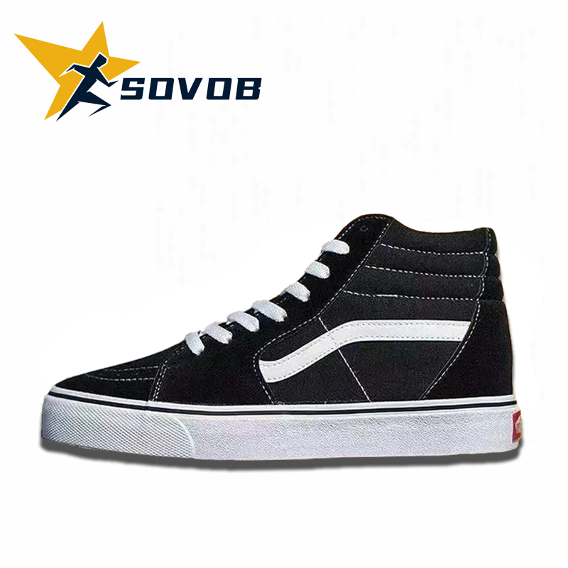 SOVOB รองเท้าผ้าใบเกาหลีรุ่นสําหรับชาย High-top Casual สเก็ตบอร์ดรองเท้าสีดําสีขาวลายสก๊อตรองเท้าผ้าใบ Unisex