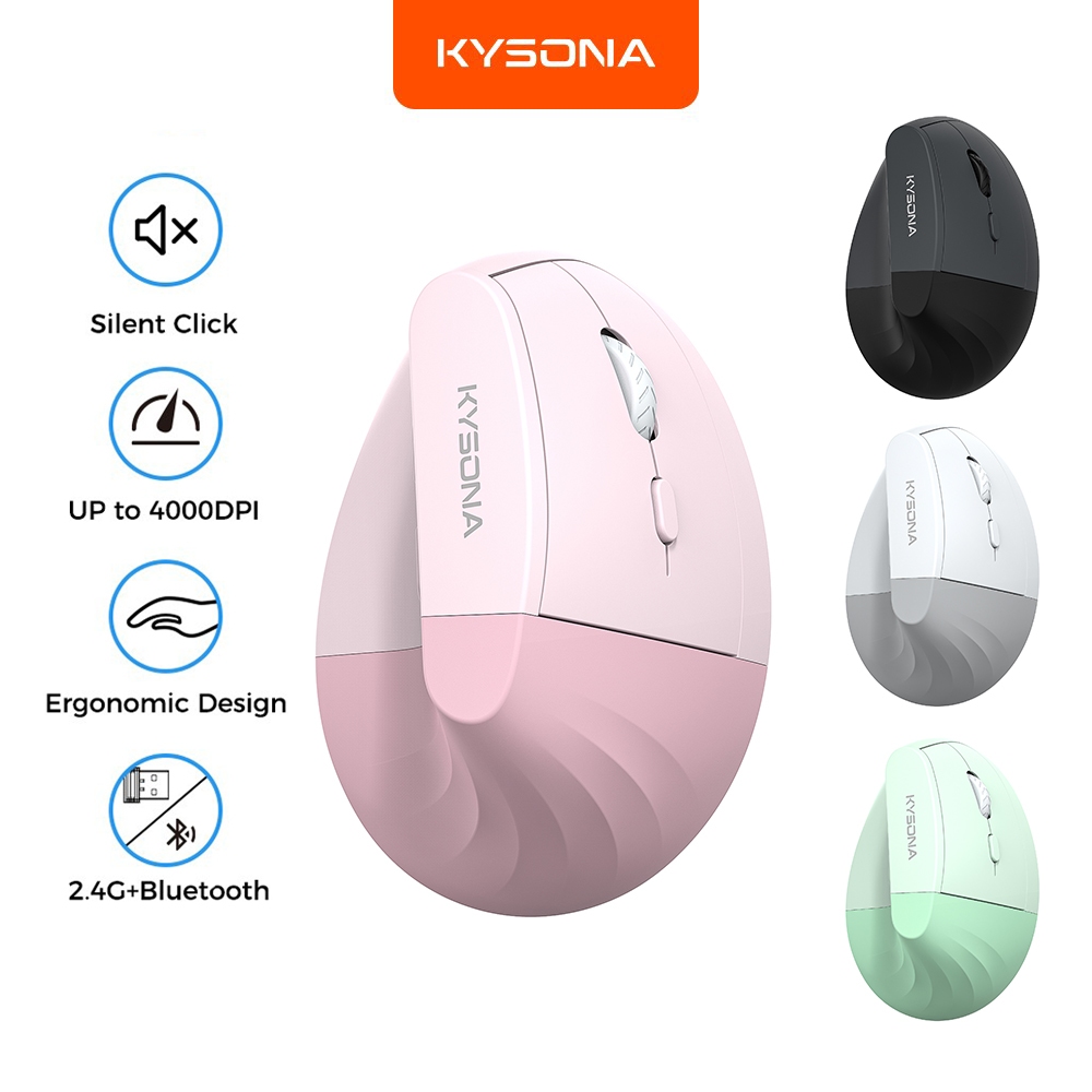 KYSONA EM18 เมาส์สํานักงานตามหลักสรีรศาสตร์เงียบคลิก 2.4G + BT การเชื่อมต่อโหมดคู่ 5 DPI ไร้สายการออกแบบแนวตั้งประเภท C ชาร์จ & AAA แบตเตอรี่แห้งสําหรับตัวเลือก