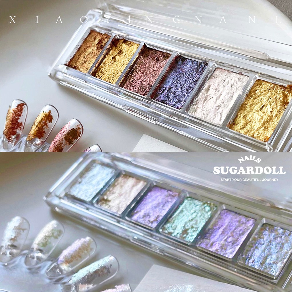 พร้อมส่งในBangkok เม็ดสีชัด พาเลทออโรร่าเนื้อมูส พาเลตมี6สี มูส Buling Mud พาเลตตกแต่งเล็บเนื้อมูซ