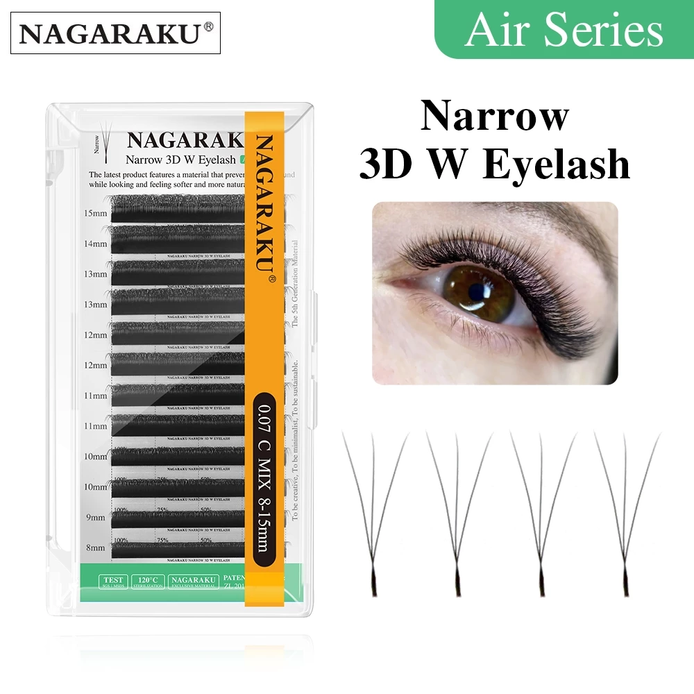 NAGARAKU แคบ W รูปร่าง 3D Eyelash Extensions ขนตานุ่มธรรมชาติ Smaller Spacing