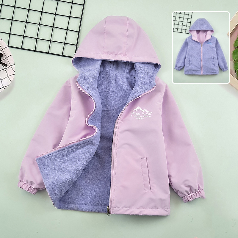 สาวตุ๊กตาหนาเสื้อ2025 ฤดูใบไม้ร่วงฤดูหนาวสองด้านเด็กจดหมายแจ็คเก็ตคลุมด้วยผ้าวัยรุ่นกีฬาเสื้อกันลมกันน้ําแจ๊กเก็ต